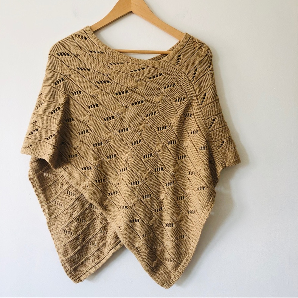 [LOFT] Cotton Blend Cable Knit Asymmetrical Poncho